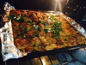 Bake the Tofu Place the tray in the middle rack of the preheated oven. Bake for approximately 30 minutes.
