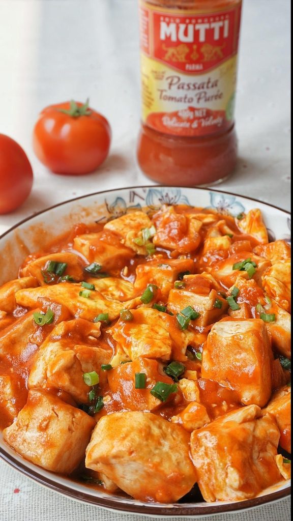 Pan-Fried Tofu in Savory Tomato Sauce