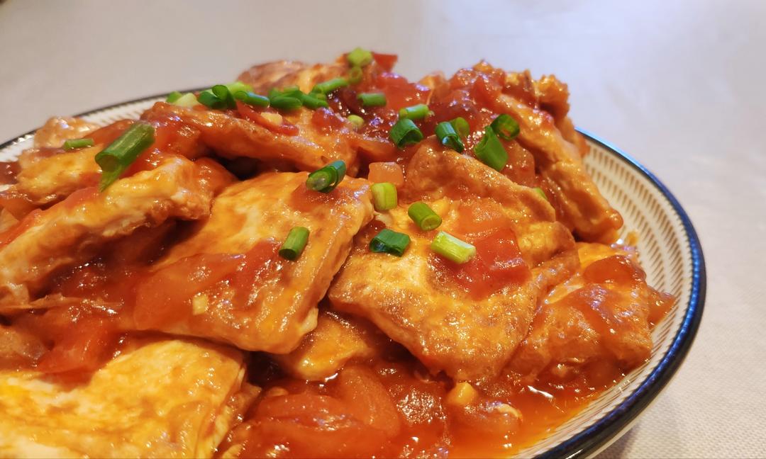 Pan-Fried Tofu in Savory Tomato Sauce