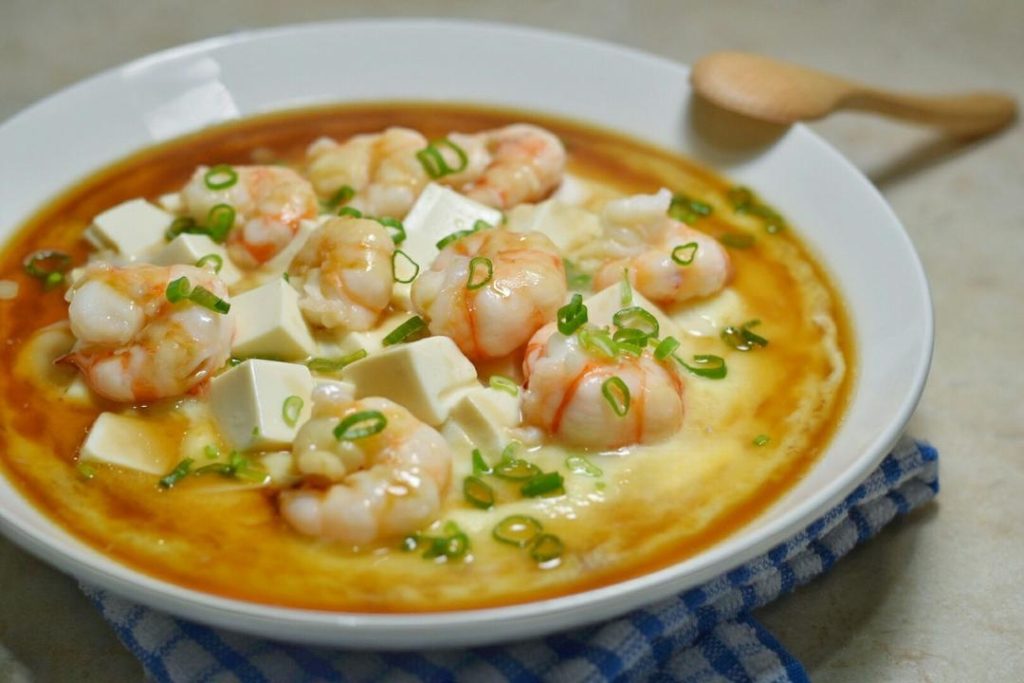 Steamed Tofu with Egg and Shrimp