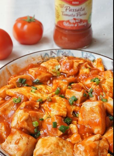 Pan-Fried Tofu in Savory Tomato Sauce