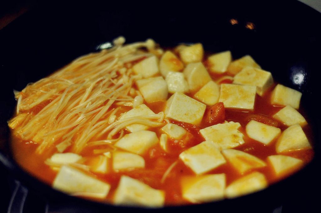 Simmer the Tofu and Mushrooms