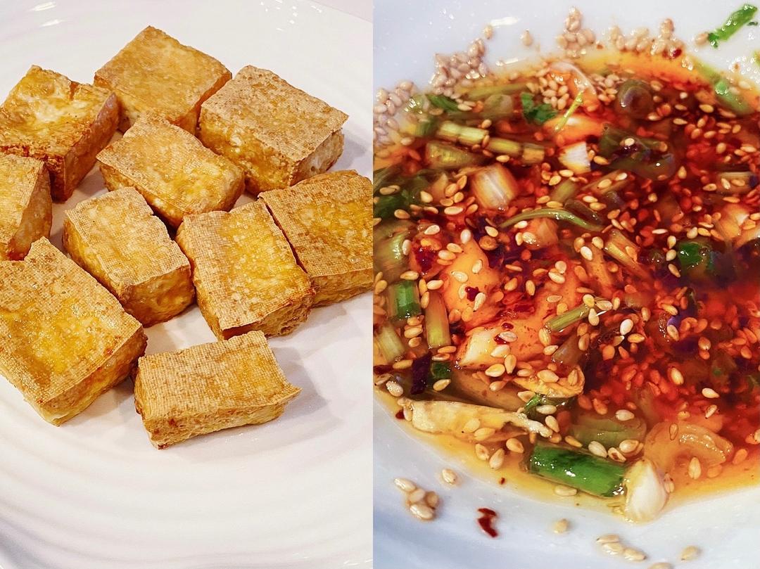 Shatter-crisp air-fried tofu with a dipping sauce