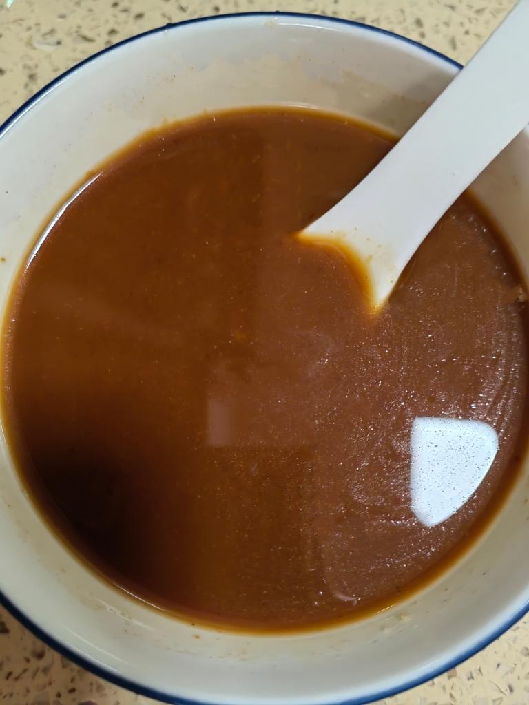 Then the sauce: in a bowl, a small spoon of s