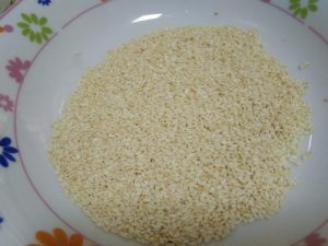 Toast the white sesame in a dry pan, or micro