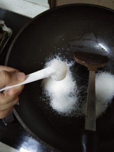 A little oil in the pan - the tofu has alread