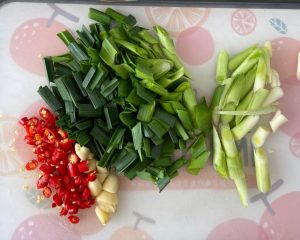 Prep the garlic, chili, and garlic-scape