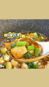 The finished silky tofu dish