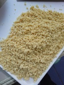Squeeze the water from the thawed tofu, then