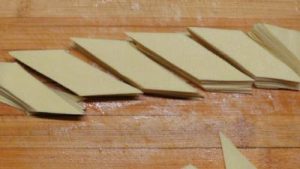 Then angle-cut the strips into diamond shapes