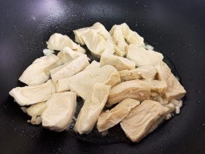 Add the thawed frozen tofu - do not rush the