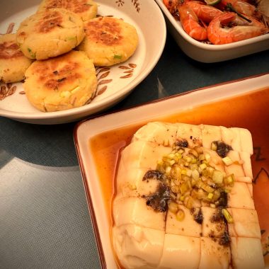Homemade chickpea tofu with the pulp patties