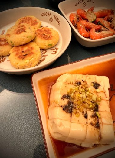 Homemade chickpea tofu with the pulp patties