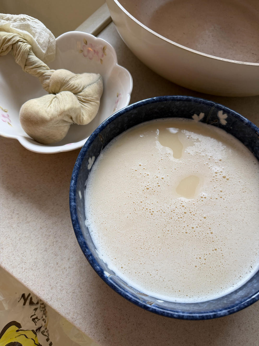Strain the chickpea milk from the pulp