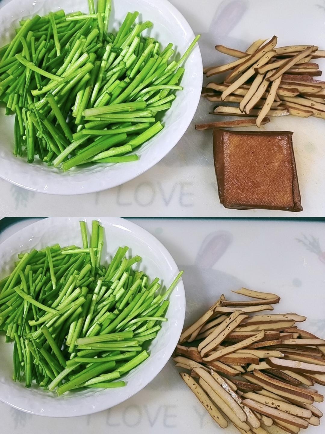Strip the old stems from the luhao, wash it,