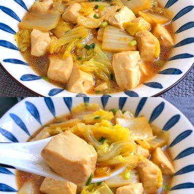 Napa cabbage and tofu in a simple broth