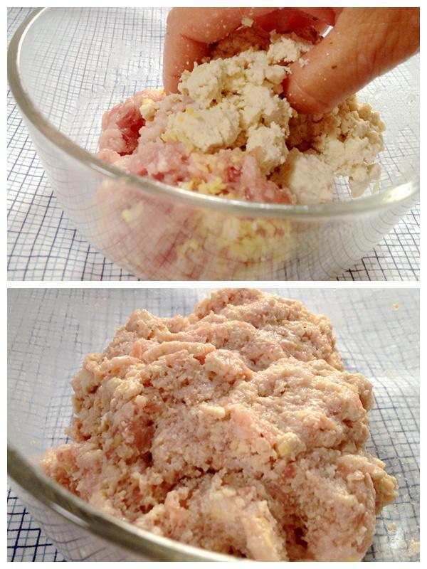 Keep kneading until the tofu and pork are one