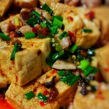 Honeycombed frozen tofu braised red with pork