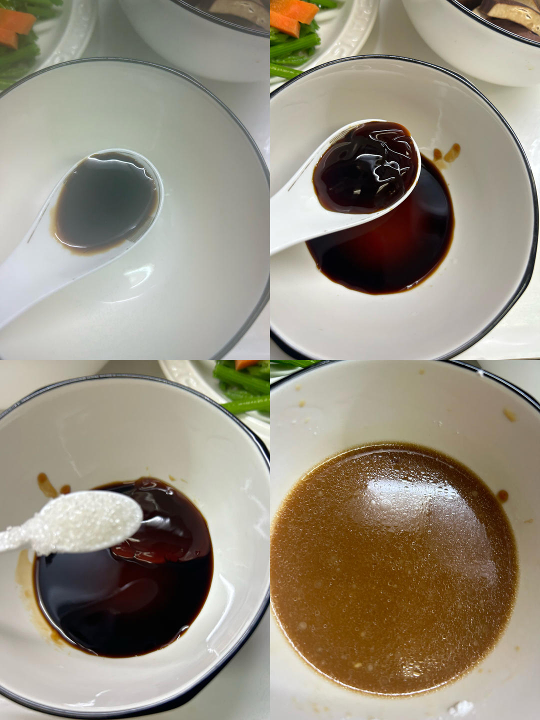 Mix the sauce: 2 spoons of light soy, a spoon