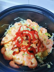 Add the garlic, salt, sugar, light soy, oyste