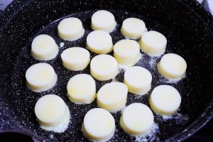 Pan-fry the egg tofu over medium heat until g