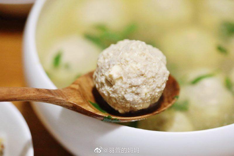 Silky tofu pork meatballs in a clear broth