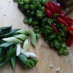 Cut the garlic-scape on the bias