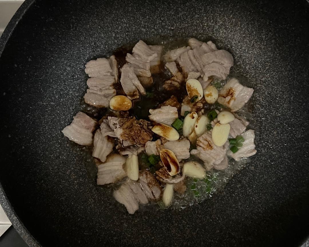 Add a little scallion and garlic, a spoon of